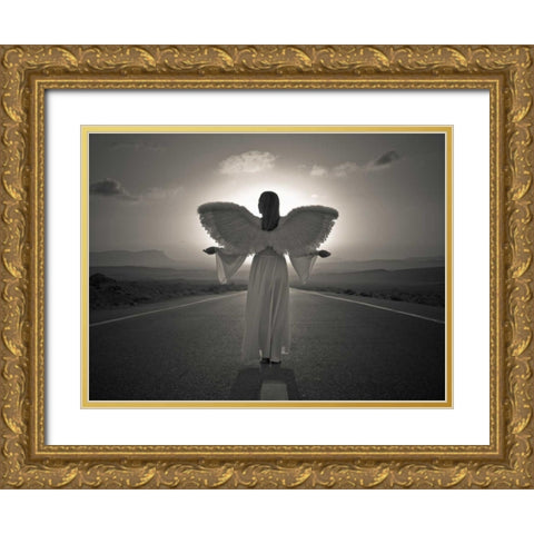 FTBR 1699 Road Angel Gold Ornate Wood Framed Art Print with Double Matting by Frank, Assaf