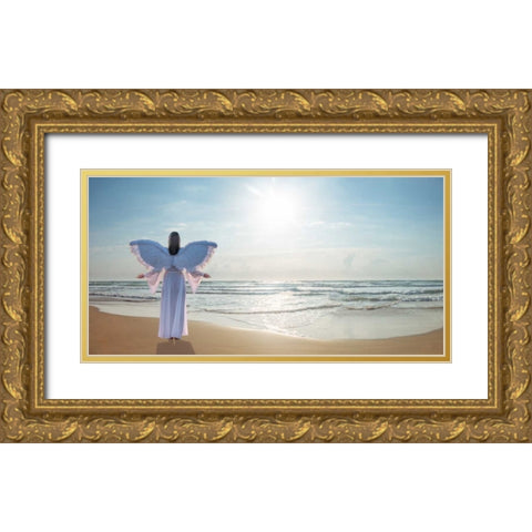 AF20150529 Beach 523-PanoC01P Gold Ornate Wood Framed Art Print with Double Matting by Frank, Assaf