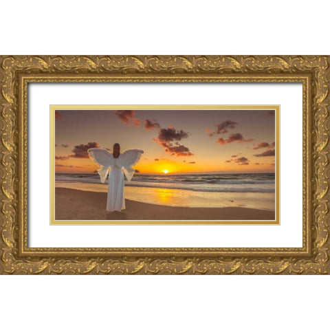 AF20150830 Beach 007-PanoP2C04 Gold Ornate Wood Framed Art Print with Double Matting by Frank, Assaf