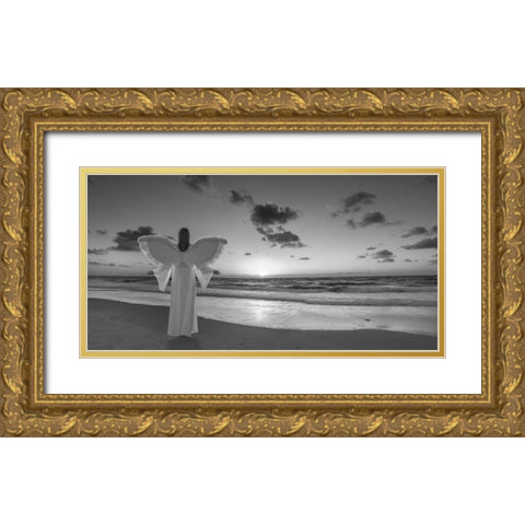 AF20150830 Beach 007-PanoP2C05 Gold Ornate Wood Framed Art Print with Double Matting by Frank, Assaf