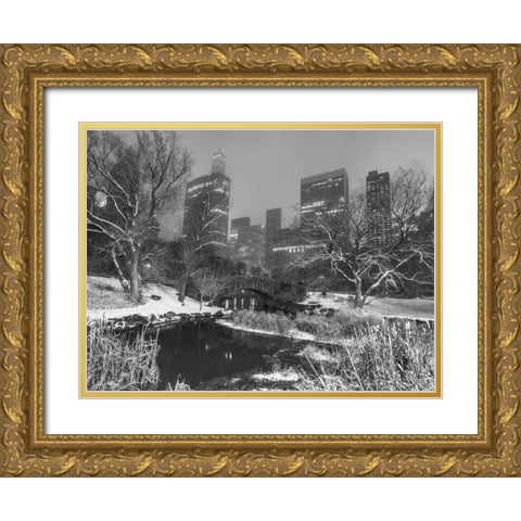 Gapstow Bridge, Central park with Manhattan skyline, New York Gold Ornate Wood Framed Art Print with Double Matting by Frank, Assaf