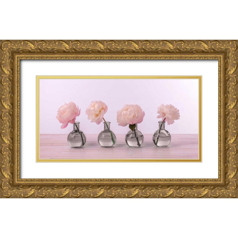Peonies in glass bottles Gold Ornate Wood Framed Art Print with Double Matting by Frank, Assaf