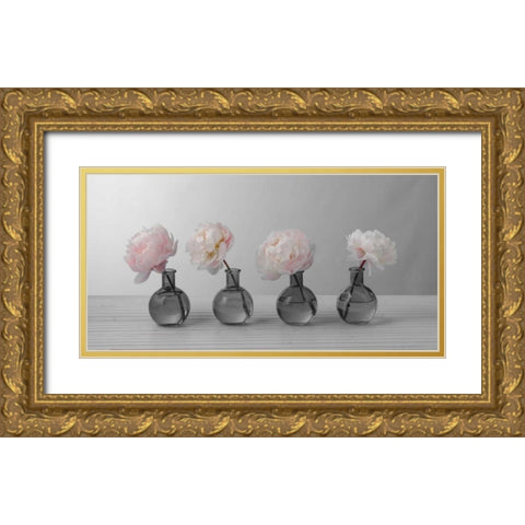 Peonies in glass bottles Gold Ornate Wood Framed Art Print with Double Matting by Frank, Assaf
