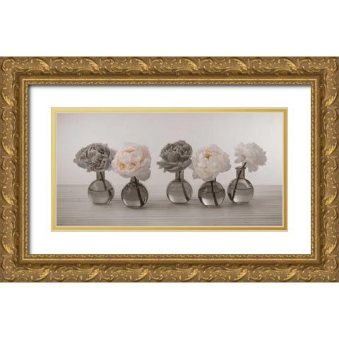 Peonies in glass bottles Gold Ornate Wood Framed Art Print with Double Matting by Frank, Assaf