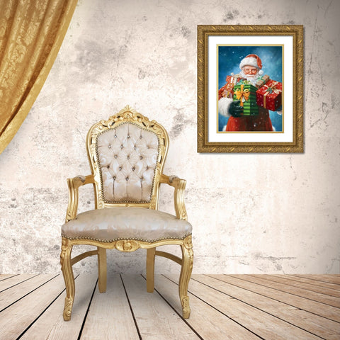 Santas Visit Gold Ornate Wood Framed Art Print with Double Matting by Missman, Mark