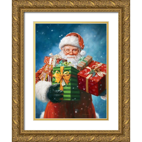 Santas Visit Gold Ornate Wood Framed Art Print with Double Matting by Missman, Mark