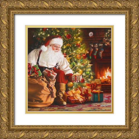 Santas Delivery Gold Ornate Wood Framed Art Print with Double Matting by Missman, Mark