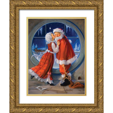 Mrs. Claus Kiss Gold Ornate Wood Framed Art Print with Double Matting by Comish, Susan