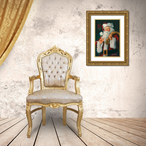 Santa Claus Is Coming Gold Ornate Wood Framed Art Print with Double Matting by Comish, Susan