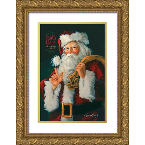 Santa Claus Is Coming Gold Ornate Wood Framed Art Print with Double Matting by Comish, Susan