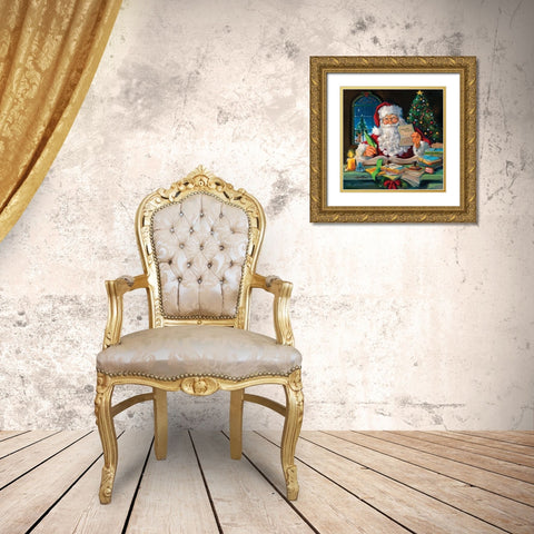 Santas Office Gold Ornate Wood Framed Art Print with Double Matting by Comish, Susan