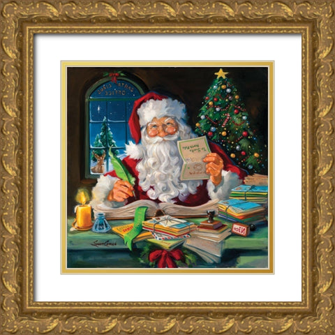 Santas Office Gold Ornate Wood Framed Art Print with Double Matting by Comish, Susan