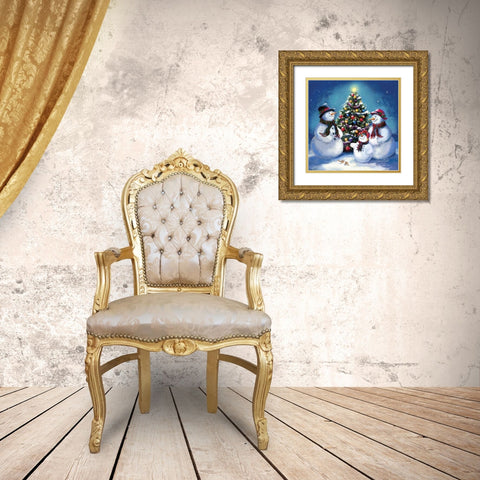 Snowman Family Gold Ornate Wood Framed Art Print with Double Matting by Comish, Susan