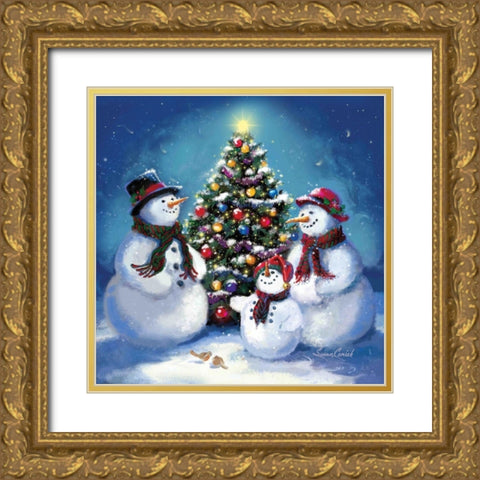 Snowman Family Gold Ornate Wood Framed Art Print with Double Matting by Comish, Susan