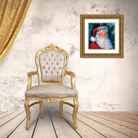 Hollyberry Santa Gold Ornate Wood Framed Art Print with Double Matting by Comish, Susan