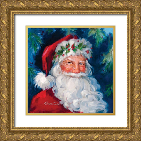 Hollyberry Santa Gold Ornate Wood Framed Art Print with Double Matting by Comish, Susan