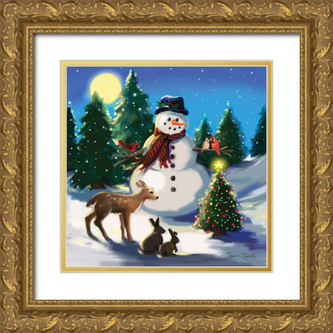 Snowman and Friends Gold Ornate Wood Framed Art Print with Double Matting by Comish, Susan