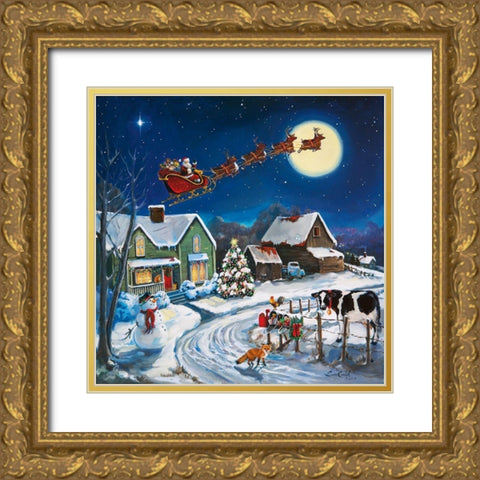 Country Christmas Gold Ornate Wood Framed Art Print with Double Matting by Comish, Susan
