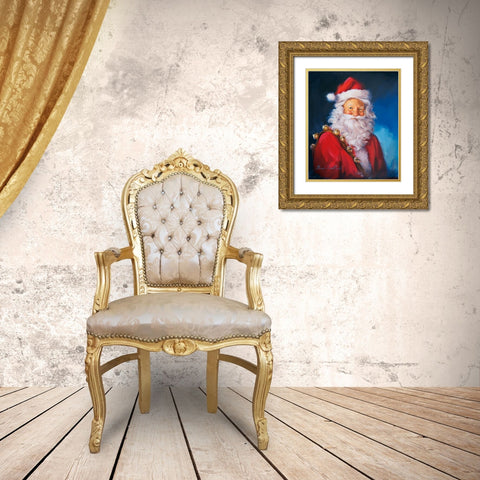 Santa Portrait Gold Ornate Wood Framed Art Print with Double Matting by Comish, Susan