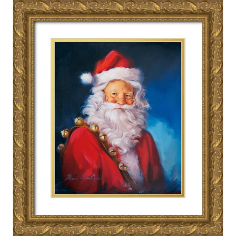 Santa Portrait Gold Ornate Wood Framed Art Print with Double Matting by Comish, Susan