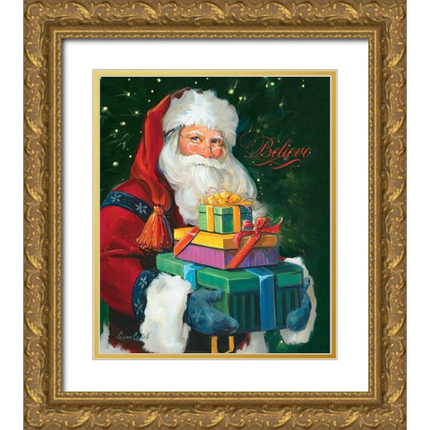 Santas Gifts Gold Ornate Wood Framed Art Print with Double Matting by Comish, Susan