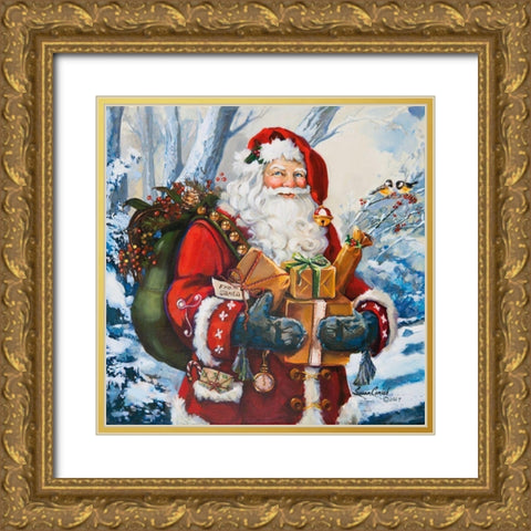 Woodland Home Santa Gold Ornate Wood Framed Art Print with Double Matting by Comish, Susan
