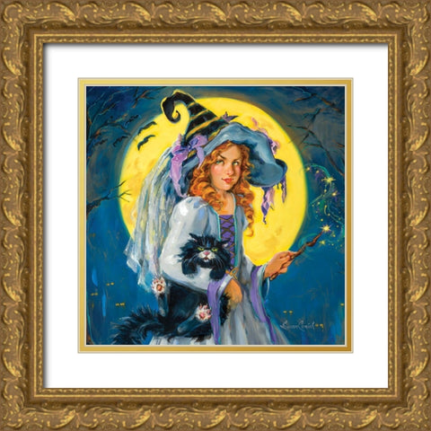 Witchs Night Out Gold Ornate Wood Framed Art Print with Double Matting by Comish, Susan