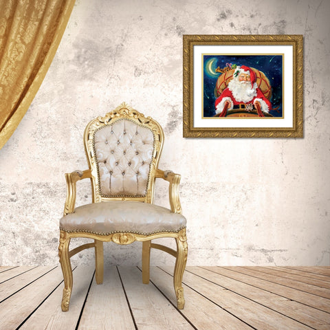Santas On His Way Gold Ornate Wood Framed Art Print with Double Matting by Comish, Susan
