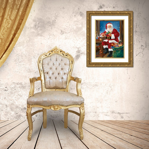 Santas Workshop Gold Ornate Wood Framed Art Print with Double Matting by Comish, Susan