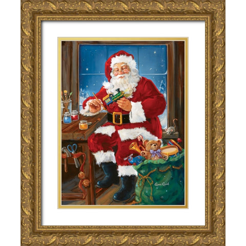 Santas Workshop Gold Ornate Wood Framed Art Print with Double Matting by Comish, Susan