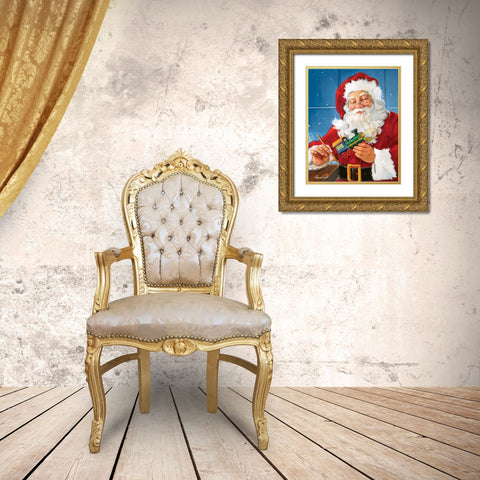 Santas Toys Gold Ornate Wood Framed Art Print with Double Matting by Comish, Susan