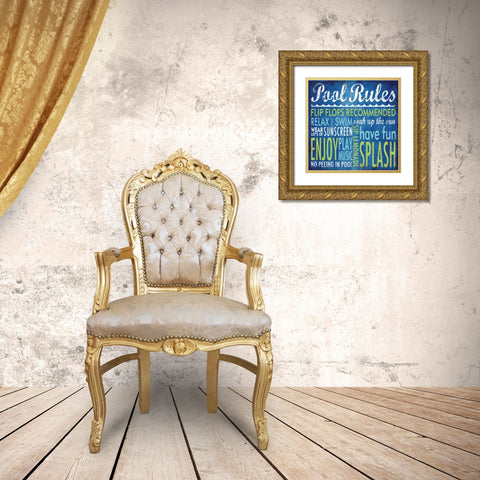 Pool Rules Gold Ornate Wood Framed Art Print with Double Matting by Marrott, Stephanie