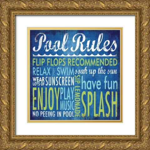 Pool Rules Gold Ornate Wood Framed Art Print with Double Matting by Marrott, Stephanie