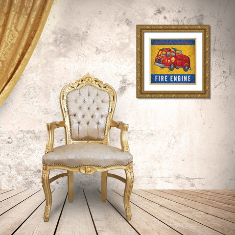 Fire Truck Gold Ornate Wood Framed Art Print with Double Matting by Marrott, Stephanie