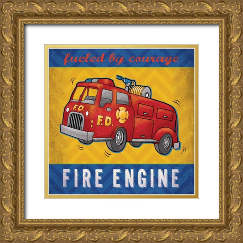 Fire Truck Gold Ornate Wood Framed Art Print with Double Matting by Marrott, Stephanie