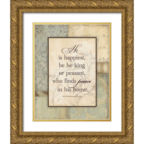 He Is Happiest Gold Ornate Wood Framed Art Print with Double Matting by Marrott, Stephanie