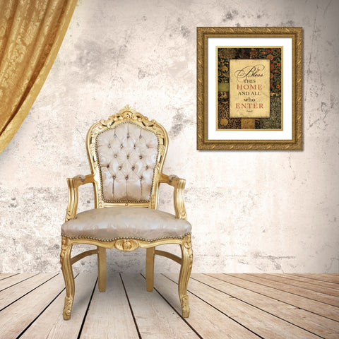 Bless This Home Gold Ornate Wood Framed Art Print with Double Matting by Marrott, Stephanie