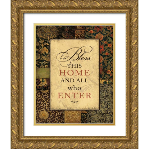 Bless This Home Gold Ornate Wood Framed Art Print with Double Matting by Marrott, Stephanie