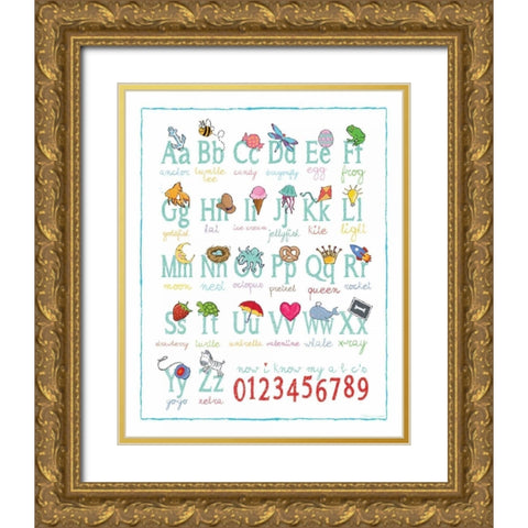 Alphabet On White Gold Ornate Wood Framed Art Print with Double Matting by Marrott, Stephanie