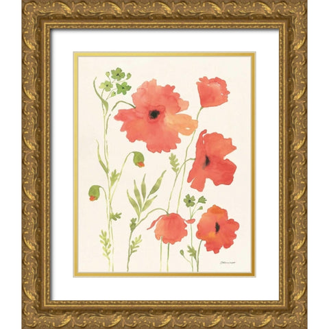 Poppy Garden Gold Ornate Wood Framed Art Print with Double Matting by Marrott, Stephanie