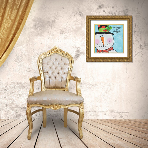 Snowman II Gold Ornate Wood Framed Art Print with Double Matting by Marrott, Stephanie