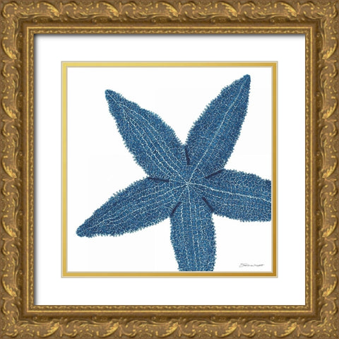 Blue Starfish Gold Ornate Wood Framed Art Print with Double Matting by Marrott, Stephanie
