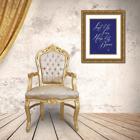 Brave Blue Gold Ornate Wood Framed Art Print with Double Matting by Marrott, Stephanie