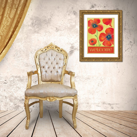 Poppy Welcome Gold Ornate Wood Framed Art Print with Double Matting by Marrott, Stephanie