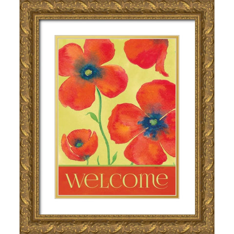Poppy Welcome Gold Ornate Wood Framed Art Print with Double Matting by Marrott, Stephanie