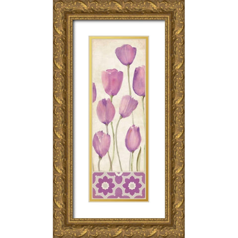 Tulips In Purple Gold Ornate Wood Framed Art Print with Double Matting by Marrott, Stephanie