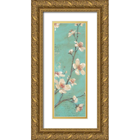 Blossoms on Blue Gold Ornate Wood Framed Art Print with Double Matting by Marrott, Stephanie