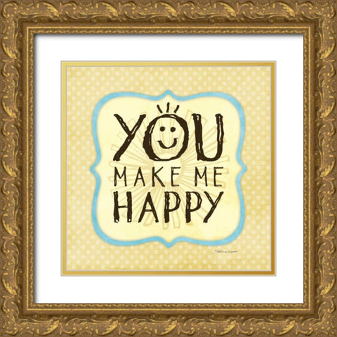 Happy Gold Ornate Wood Framed Art Print with Double Matting by Marrott, Stephanie