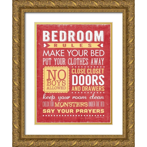 Bedroom Rules II Gold Ornate Wood Framed Art Print with Double Matting by Marrott, Stephanie