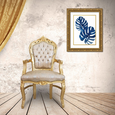 Tropicals in Blue Gold Ornate Wood Framed Art Print with Double Matting by Marrott, Stephanie